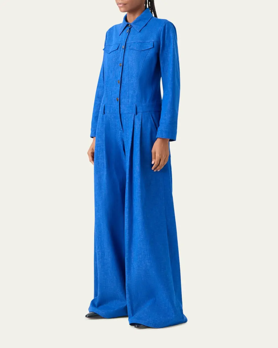 Akris Hellas Stretch Denim Wide-Leg Overall Jumpsuit | Thumbnail 4