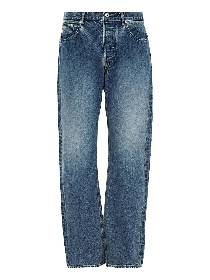 Men's Blue-Wash Denim Straight Leg Jeans
