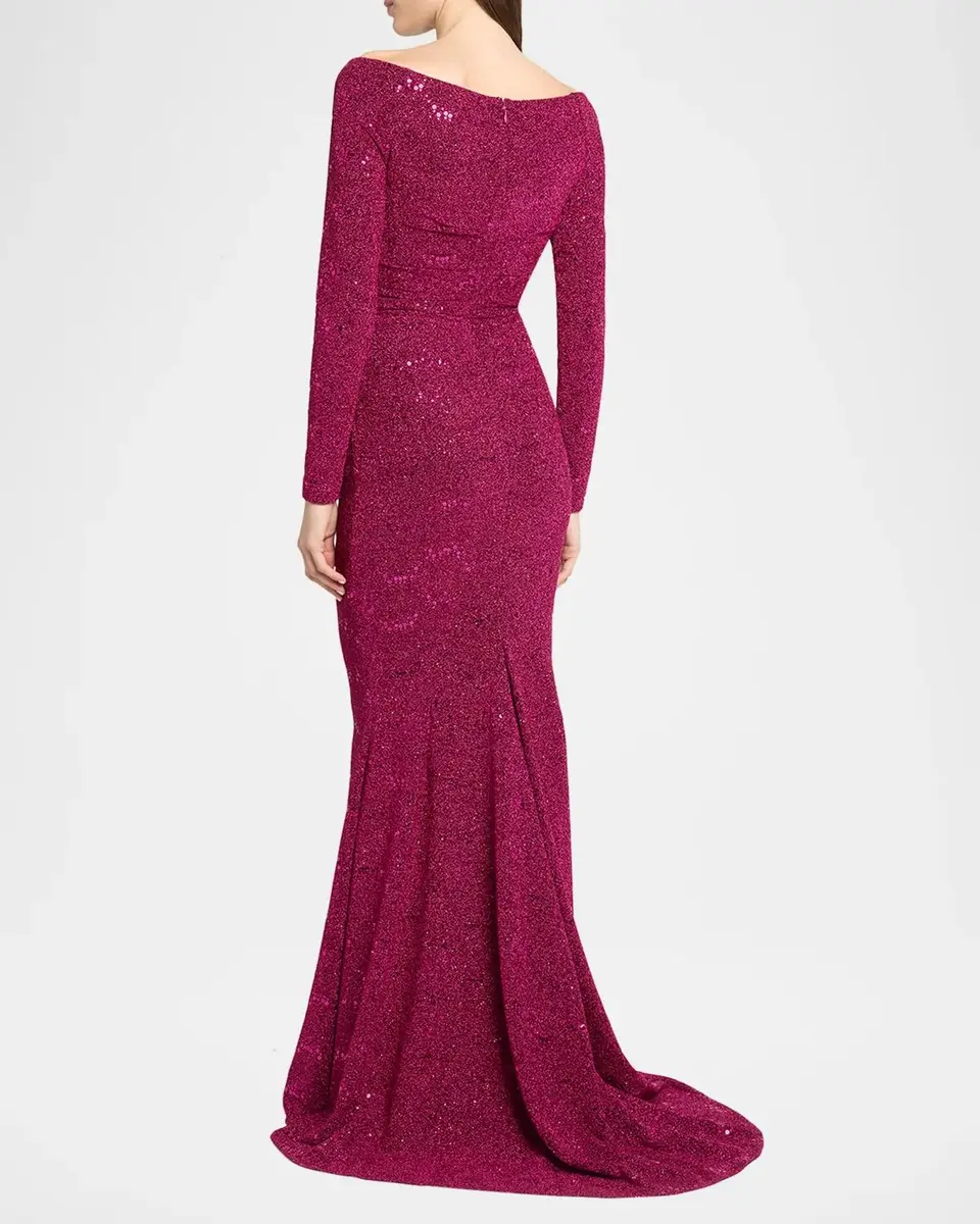Talbot Runhof Sequined Off-Shoulder Long-Sleeve Gown | Thumbnail 3 Talbot Runhof Sequined Off-Shoulder Long-Sleeve Gown | Thumbnail 3