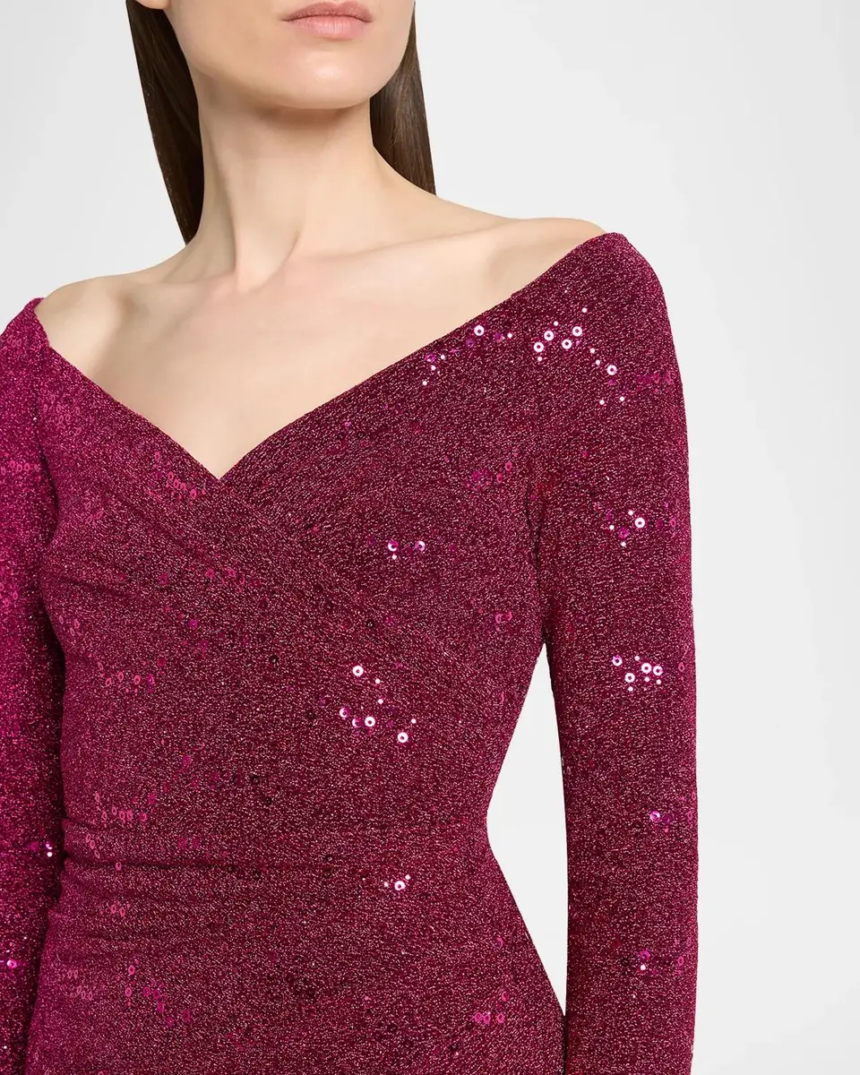 Talbot Runhof Sequined Off-Shoulder Long-Sleeve Gown | Thumbnail 5 Talbot Runhof Sequined Off-Shoulder Long-Sleeve Gown | Thumbnail 5