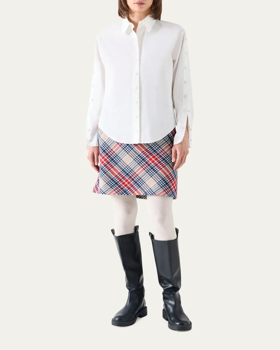Akris punto Snap-Sleeve Cotton Poplin Button-Down Blouse | Thumbnail 2