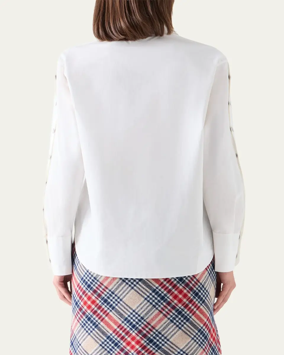Akris punto Snap-Sleeve Cotton Poplin Button-Down Blouse | Thumbnail 3