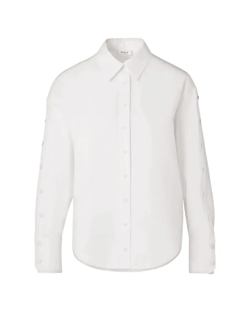 Akris punto Snap-Sleeve Cotton Poplin Button-Down Blouse | Image 1 Akris punto Snap-Sleeve Cotton Poplin Button-Down Blouse | Image 1