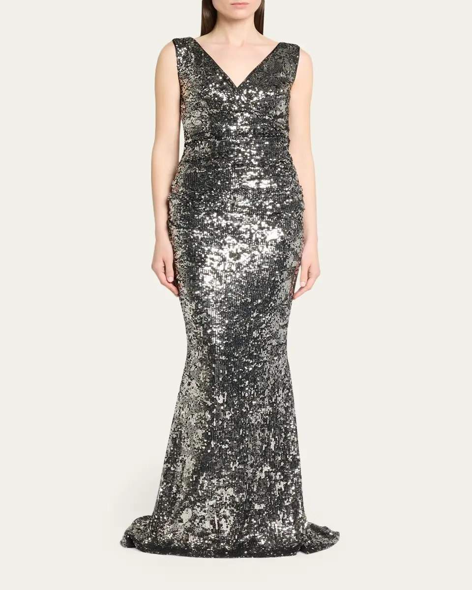 Talbot Runhof Sequined V-Neck Sleeveless Mermaid Gown | Thumbnail 2 Talbot Runhof Sequined V-Neck Sleeveless Mermaid Gown | Thumbnail 2