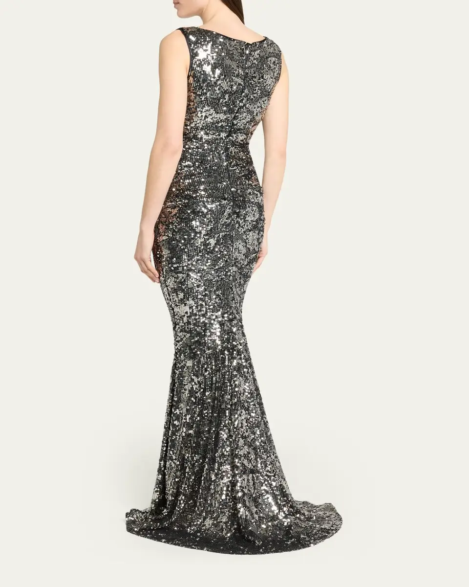 Talbot Runhof Sequined V-Neck Sleeveless Mermaid Gown | Thumbnail 3 Talbot Runhof Sequined V-Neck Sleeveless Mermaid Gown | Thumbnail 3