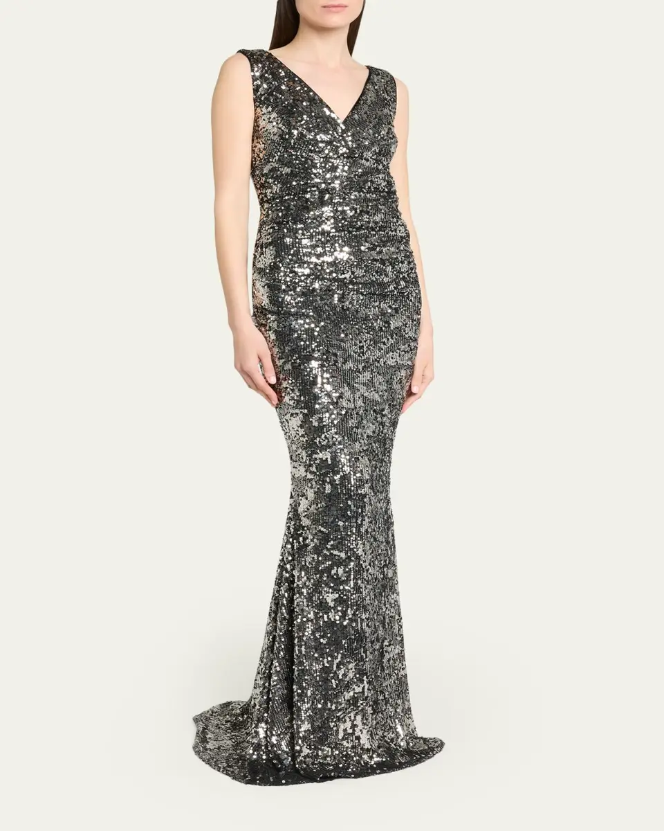 Talbot Runhof Sequined V-Neck Sleeveless Mermaid Gown | Thumbnail 4 Talbot Runhof Sequined V-Neck Sleeveless Mermaid Gown | Thumbnail 4
