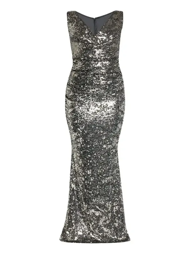 Sequined V-Neck Sleeveless Mermaid Gown