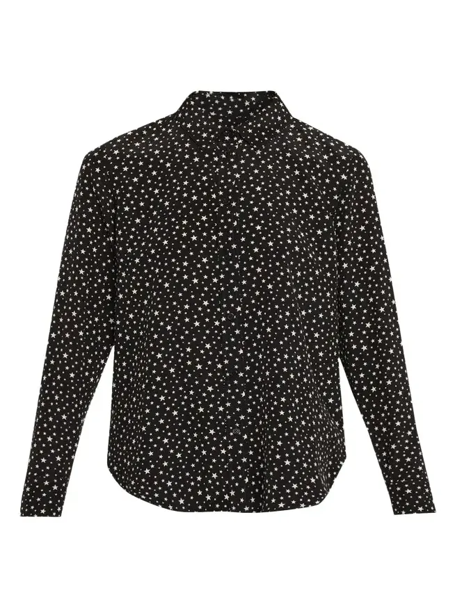 Spotted Silk Button-Down Blouse