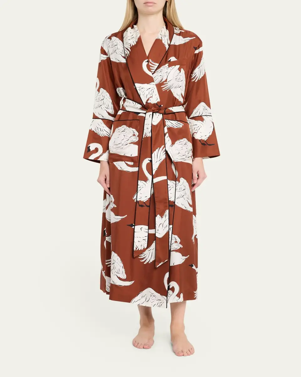 Olivia von Halle Capability Swan-Print Silk Robe | Thumbnail 2 Olivia von Halle Capability Swan-Print Silk Robe | Thumbnail 2