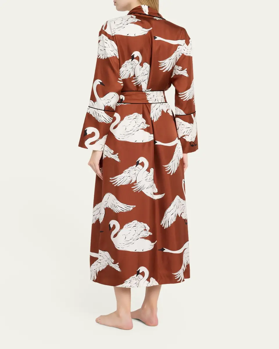 Olivia von Halle Capability Swan-Print Silk Robe | Thumbnail 3 Olivia von Halle Capability Swan-Print Silk Robe | Thumbnail 3