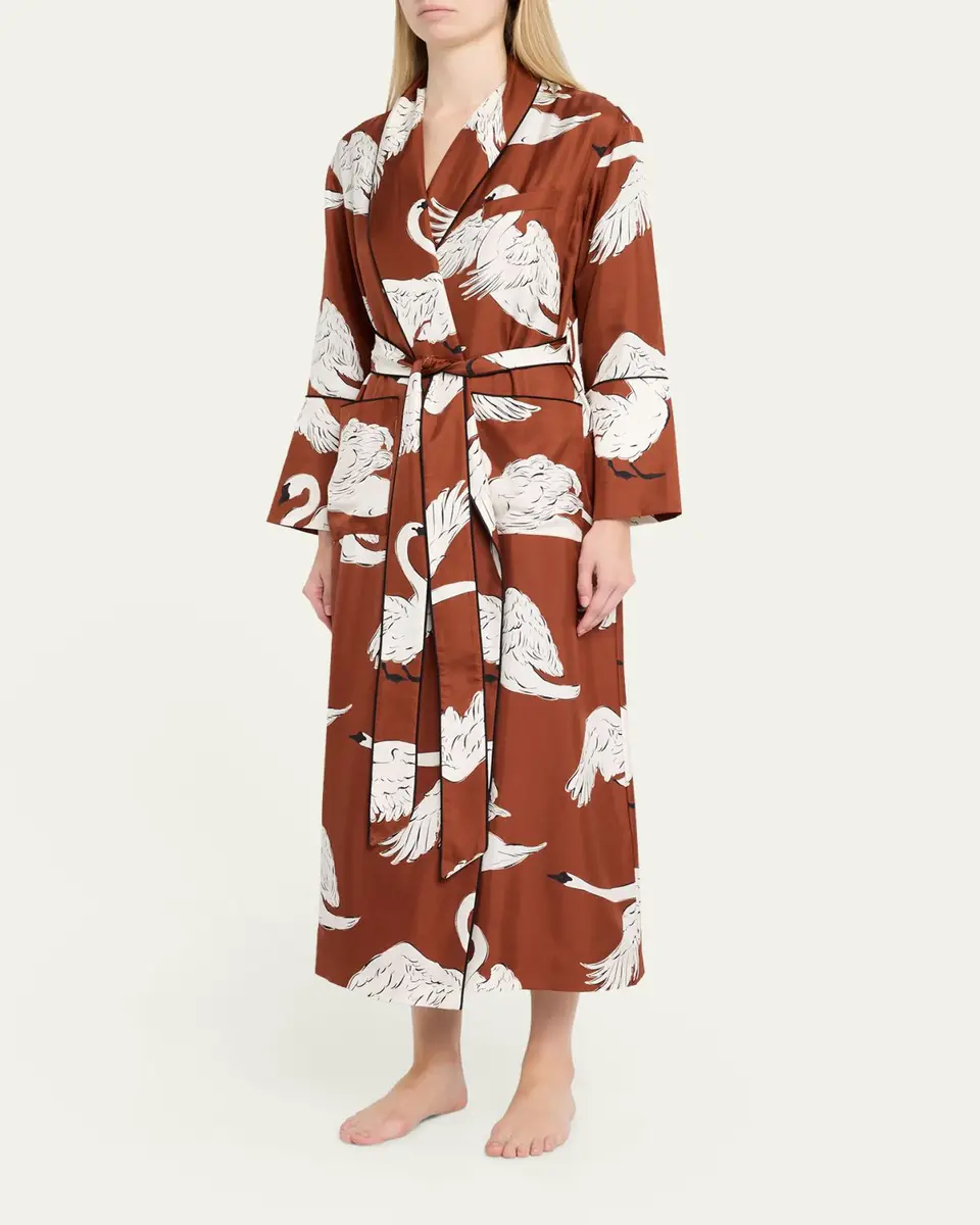 Olivia von Halle Capability Swan-Print Silk Robe | Thumbnail 4 Olivia von Halle Capability Swan-Print Silk Robe | Thumbnail 4