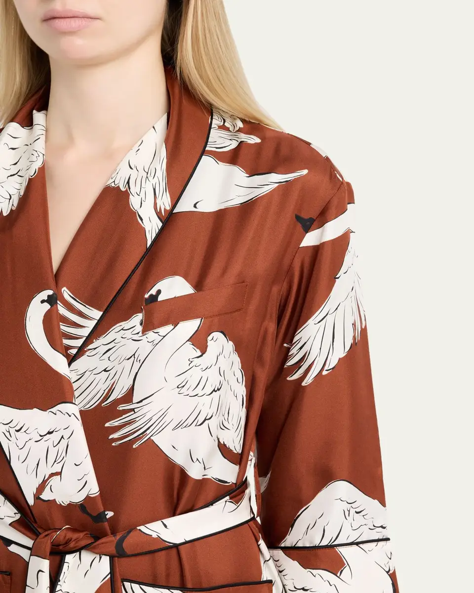 Olivia von Halle Capability Swan-Print Silk Robe | Thumbnail 5 Olivia von Halle Capability Swan-Print Silk Robe | Thumbnail 5