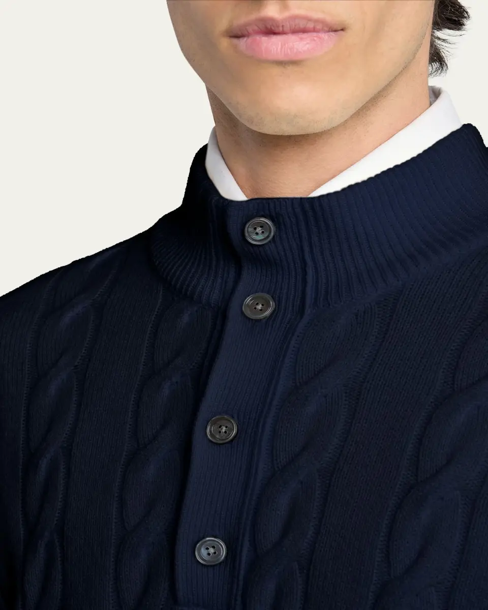 Kiton Men's 3-Ply Cashere Cable Knit Mock Neck Sweater | Thumbnail 5 Kiton Men's 3-Ply Cashere Cable Knit Mock Neck Sweater | Thumbnail 5