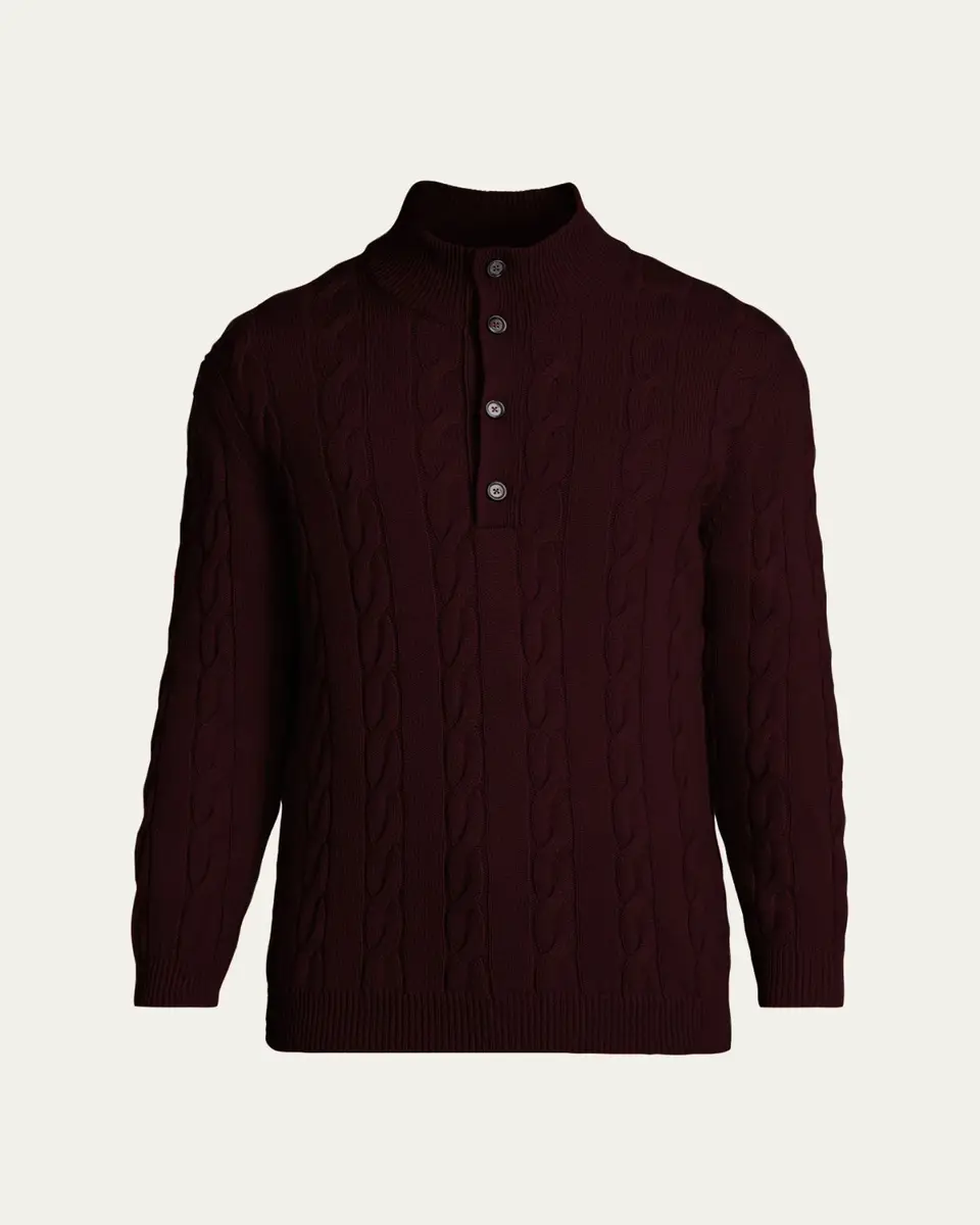 Kiton Men's 3-Ply Cashere Cable Knit Mock Neck Sweater | Thumbnail 6 Kiton Men's 3-Ply Cashere Cable Knit Mock Neck Sweater | Thumbnail 6