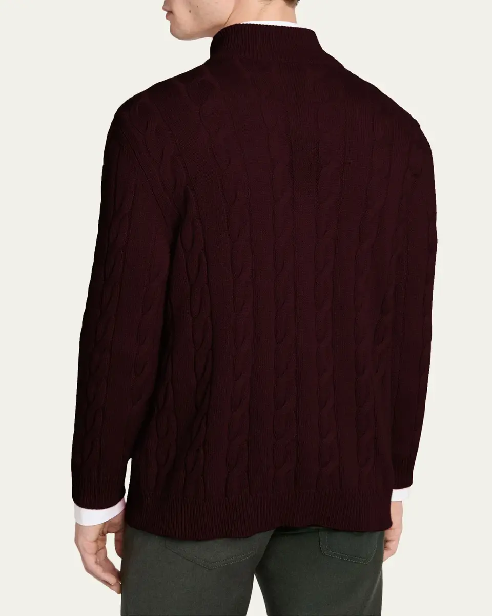 Kiton Men's 3-Ply Cashere Cable Knit Mock Neck Sweater | Thumbnail 8 Kiton Men's 3-Ply Cashere Cable Knit Mock Neck Sweater | Thumbnail 8
