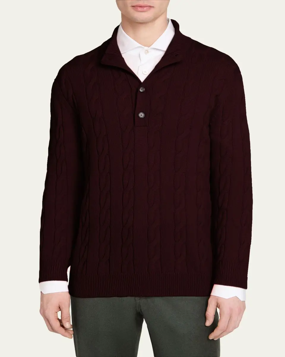 Kiton Men's 3-Ply Cashere Cable Knit Mock Neck Sweater | Thumbnail 9 Kiton Men's 3-Ply Cashere Cable Knit Mock Neck Sweater | Thumbnail 9