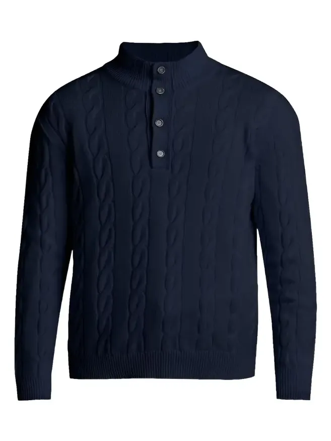 Kiton Men's 3-Ply Cashere Cable Knit Mock Neck Sweater