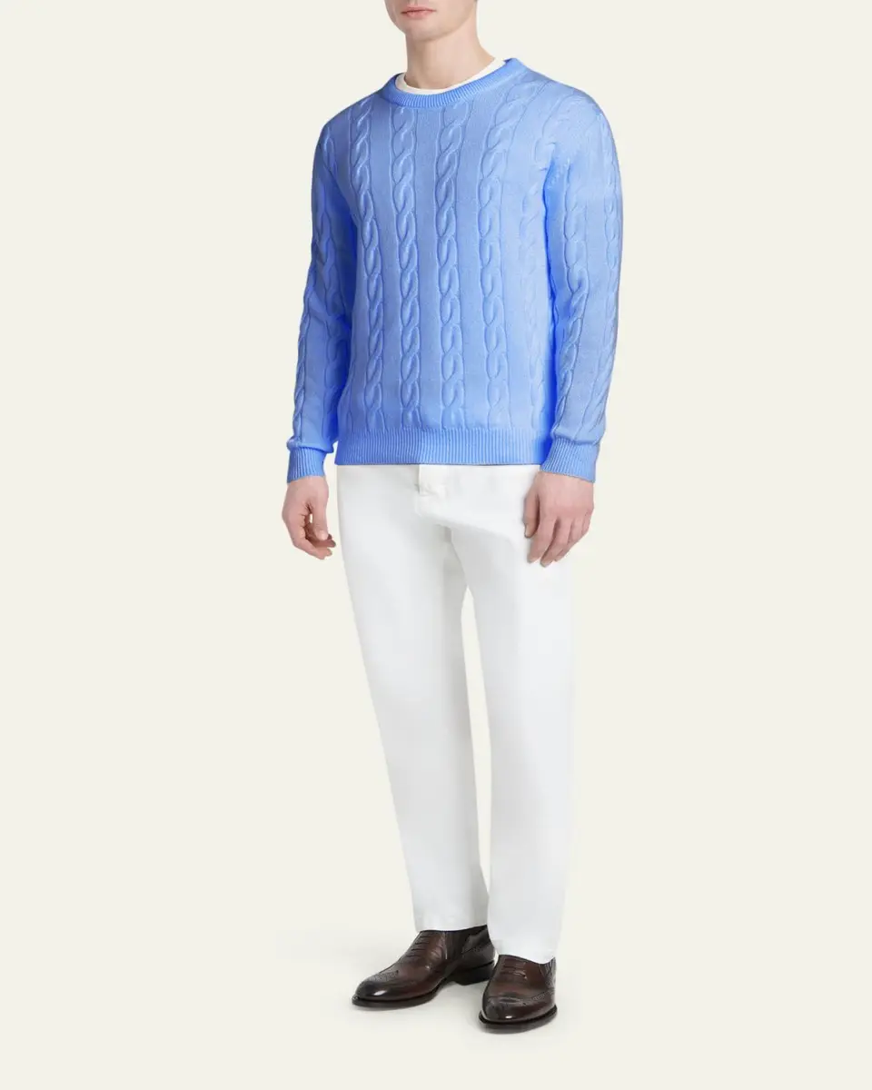 Kiton Men's 3-Ply Cashmere Cable Knit Crewneck Sweater | Thumbnail 2 Kiton Men's 3-Ply Cashmere Cable Knit Crewneck Sweater | Thumbnail 2