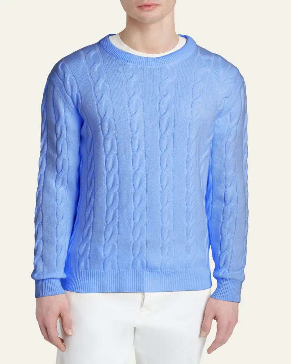 Kiton Men's 3-Ply Cashmere Cable Knit Crewneck Sweater | Thumbnail 4 Kiton Men's 3-Ply Cashmere Cable Knit Crewneck Sweater | Thumbnail 4