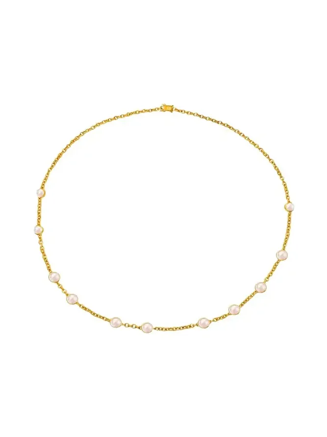 DARIUS 18K Yellow Gold Freshwater Pearl Station Necklace, 22"L