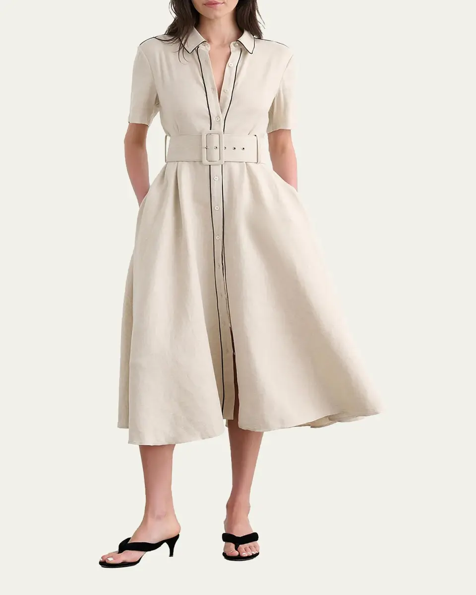 Toccin Jean Linen-Blend Belted A-Line Midi Shirtdress | Thumbnail 2 Toccin Jean Linen-Blend Belted A-Line Midi Shirtdress | Thumbnail 2