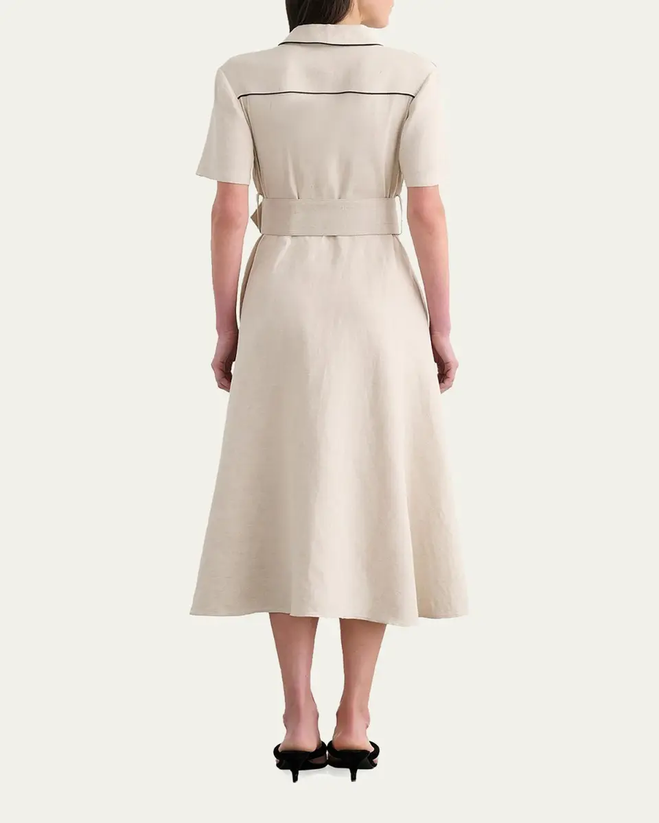 Toccin Jean Linen-Blend Belted A-Line Midi Shirtdress | Thumbnail 3 Toccin Jean Linen-Blend Belted A-Line Midi Shirtdress | Thumbnail 3