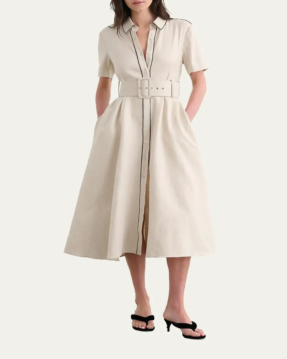 Toccin Jean Linen-Blend Belted A-Line Midi Shirtdress | Thumbnail 4 Toccin Jean Linen-Blend Belted A-Line Midi Shirtdress | Thumbnail 4