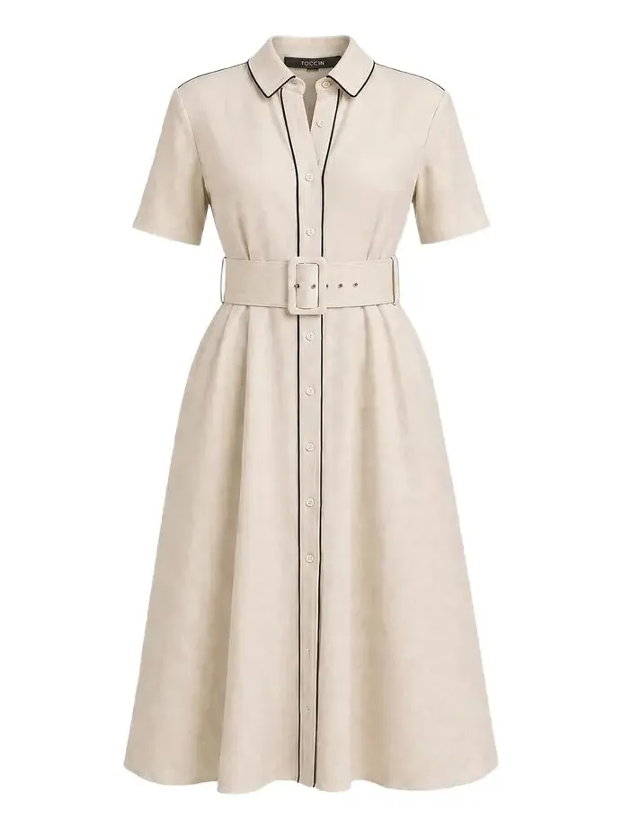 Jean Linen-Blend Belted A-Line Midi Shirtdress Jean Linen-Blend Belted A-Line Midi Shirtdress