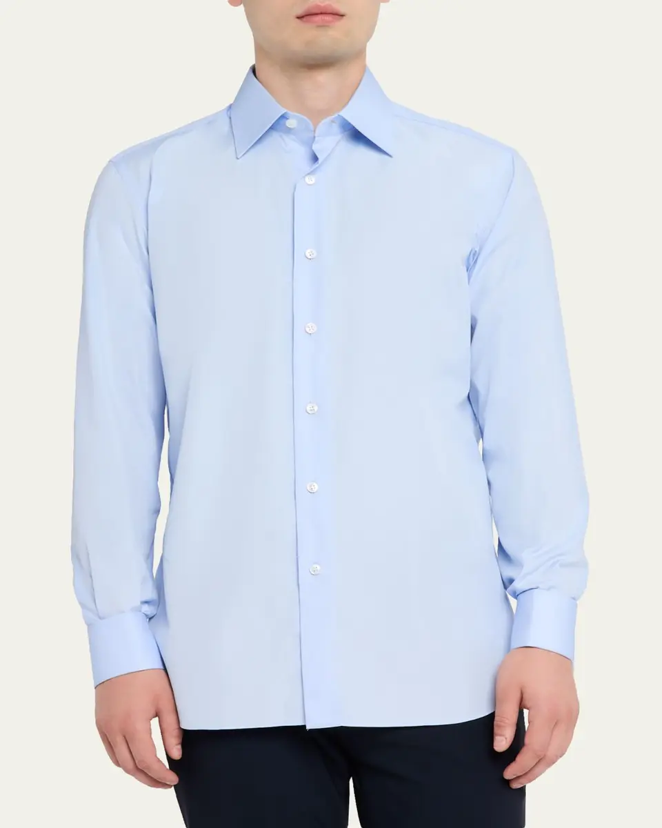Brioni Men's Solid Cotton French-Cuff Sport Shirt | Thumbnail 4 Brioni Men's Solid Cotton French-Cuff Sport Shirt | Thumbnail 4