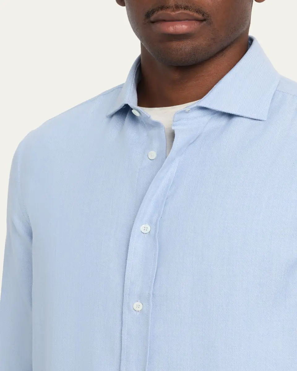 Brunello Cucinelli Men's Cotton and Cashmere Diagonal Flannel Button-Down Shirt | Thumbnail 5 Brunello Cucinelli Men's Cotton and Cashmere Diagonal Flannel Button-Down Shirt | Thumbnail 5