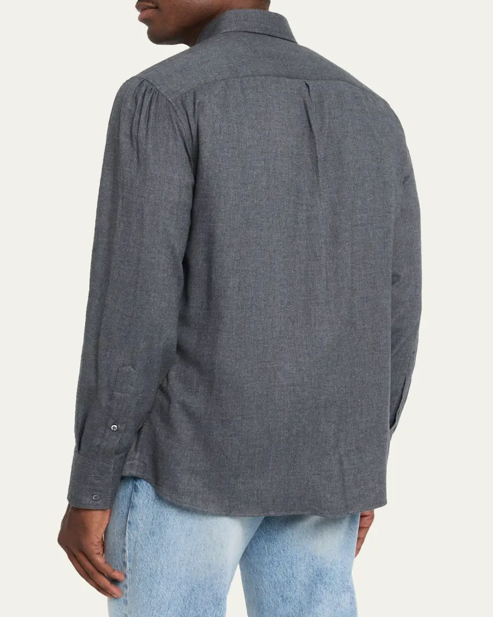 Brunello Cucinelli Men's Flannel Chevron Button-Down Shirt | Thumbnail 3 Brunello Cucinelli Men's Flannel Chevron Button-Down Shirt | Thumbnail 3
