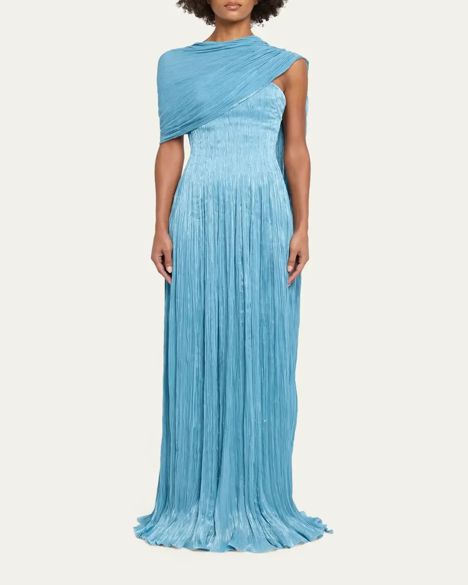 Marmar Halim Roseya Pleated Satin Draped Cape Gown | Thumbnail 2 Marmar Halim Roseya Pleated Satin Draped Cape Gown | Thumbnail 2
