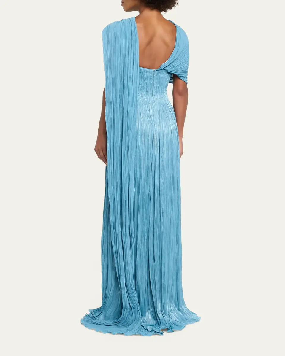 Marmar Halim Roseya Pleated Satin Draped Cape Gown | Thumbnail 3 Marmar Halim Roseya Pleated Satin Draped Cape Gown | Thumbnail 3