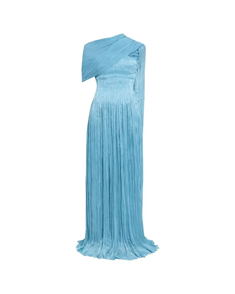 Marmar Halim Roseya Pleated Satin Draped Cape Gown | Image 1 Marmar Halim Roseya Pleated Satin Draped Cape Gown | Image 1
