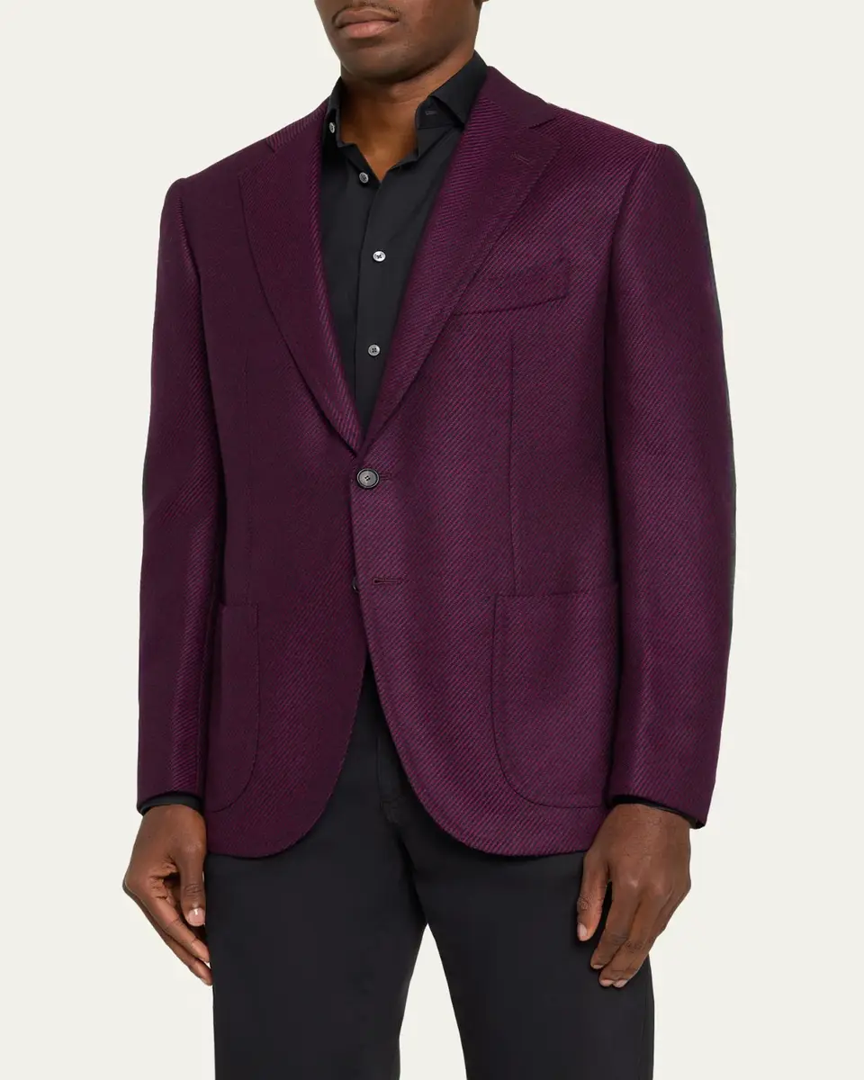 Cesare Attolini Men's Cashmere Diagonal-Texture Single-Breasted Sport Coat | Thumbnail 4 Cesare Attolini Men's Cashmere Diagonal-Texture Single-Breasted Sport Coat | Thumbnail 4