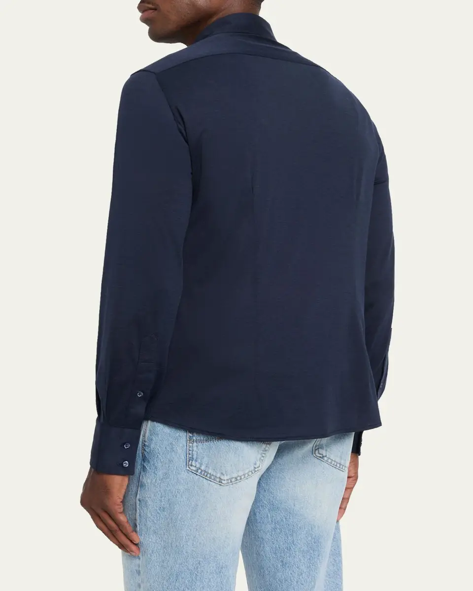 Brunello Cucinelli Men's Silk and Cotton Jersey Long-Sleeve Polo Shirt | Thumbnail 3 Brunello Cucinelli Men's Silk and Cotton Jersey Long-Sleeve Polo Shirt | Thumbnail 3