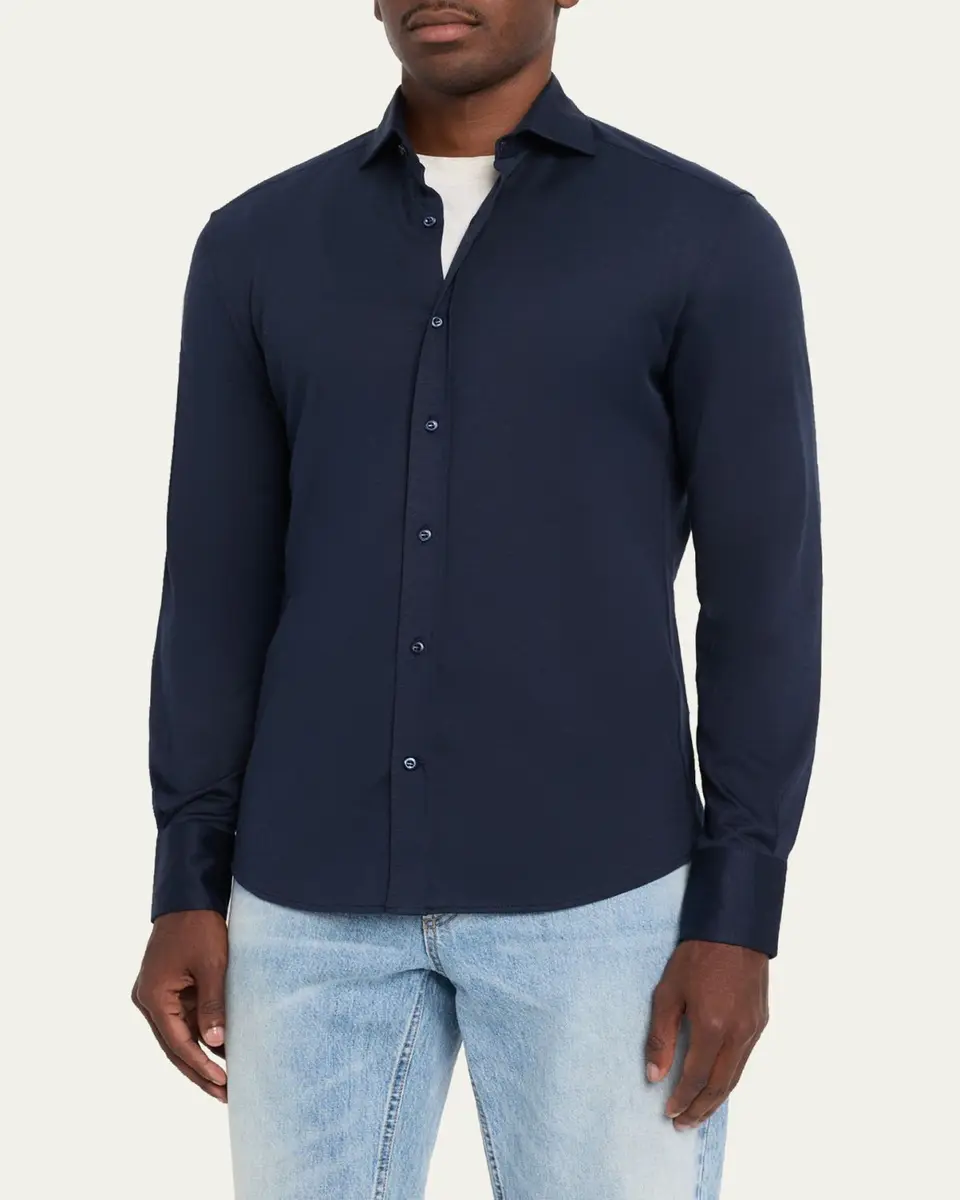 Brunello Cucinelli Men's Silk and Cotton Jersey Long-Sleeve Polo Shirt | Thumbnail 4 Brunello Cucinelli Men's Silk and Cotton Jersey Long-Sleeve Polo Shirt | Thumbnail 4