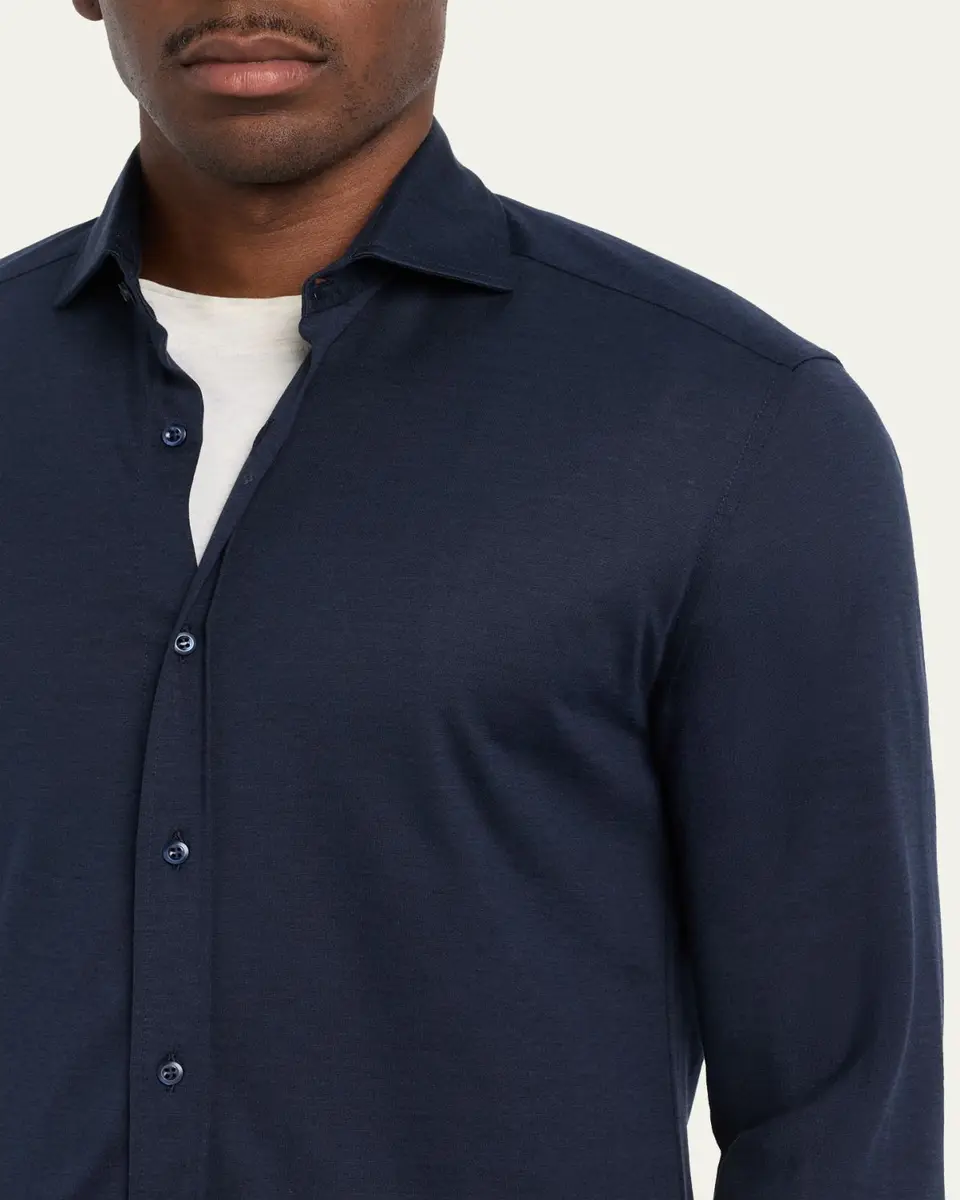 Brunello Cucinelli Men's Silk and Cotton Jersey Long-Sleeve Polo Shirt | Thumbnail 5 Brunello Cucinelli Men's Silk and Cotton Jersey Long-Sleeve Polo Shirt | Thumbnail 5