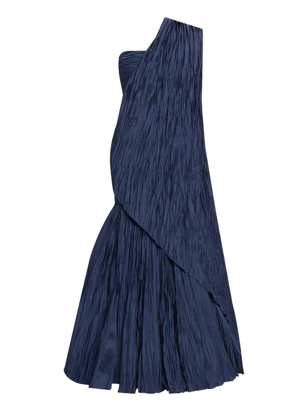 One-Shoulder Drape Pleated Satin Trumpet Gown One-Shoulder Drape Pleated Satin Trumpet Gown