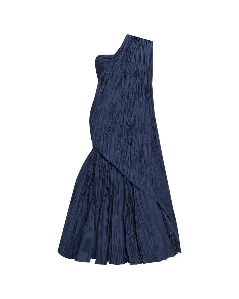 Marmar Halim One-Shoulder Drape Pleated Satin Trumpet Gown | Image 1 Marmar Halim One-Shoulder Drape Pleated Satin Trumpet Gown | Image 1