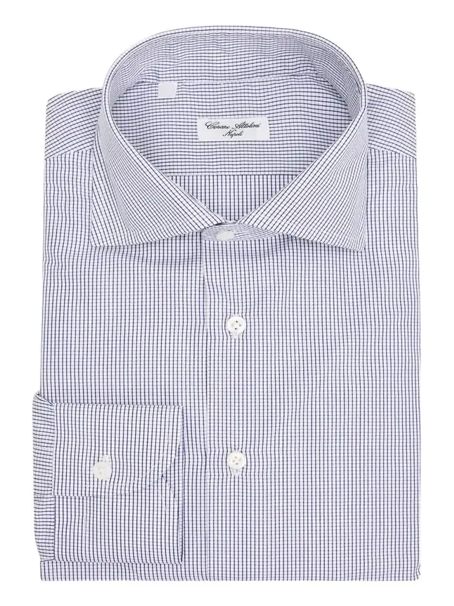 Cesare Attolini Men's Micro-Grid Check Cotton Dress Shirt