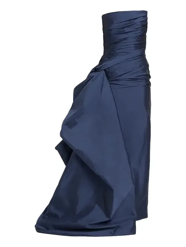 Strapless Draped Taffeta Column Gown