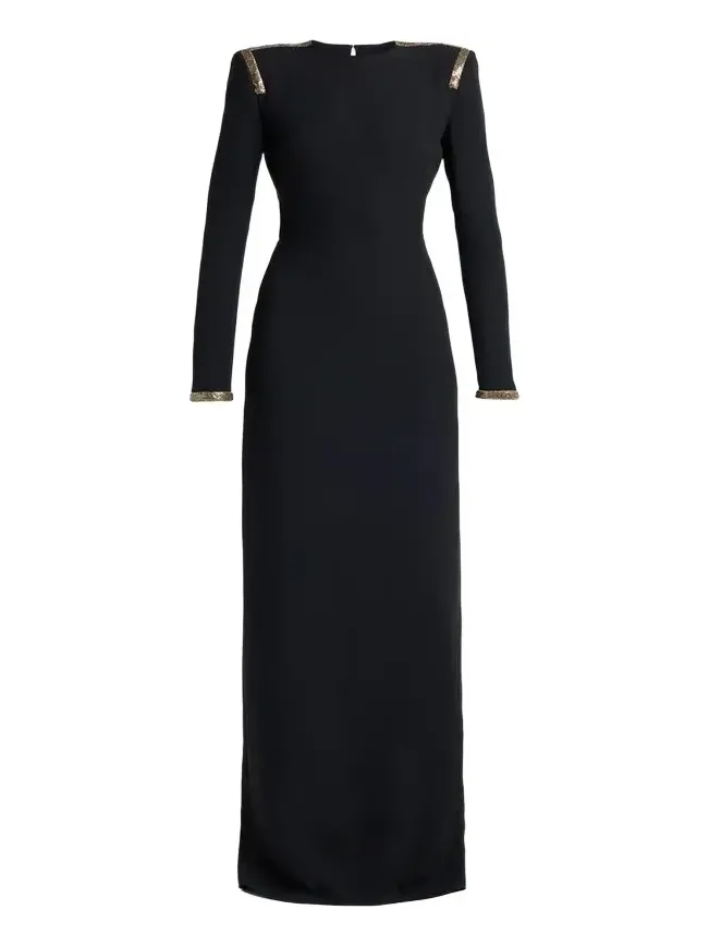 Tom Ford Long-Sleeve Chainmail-Trim Silk Column Gown