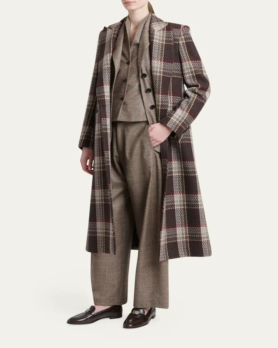 Kiton Wool-Cashmere Check Barrel-Leg Trousers | Thumbnail 2 Kiton Wool-Cashmere Check Barrel-Leg Trousers | Thumbnail 2