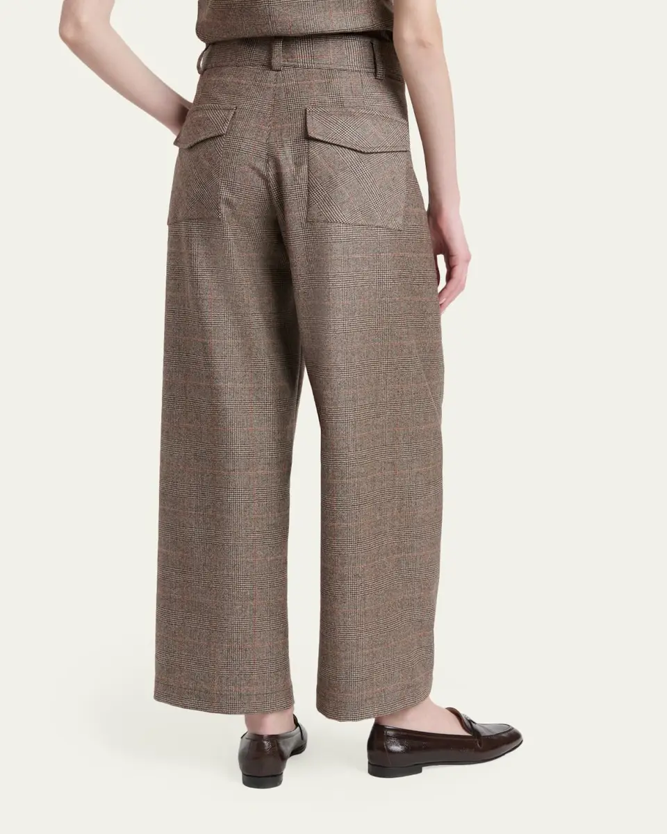 Kiton Wool-Cashmere Check Barrel-Leg Trousers | Thumbnail 3 Kiton Wool-Cashmere Check Barrel-Leg Trousers | Thumbnail 3