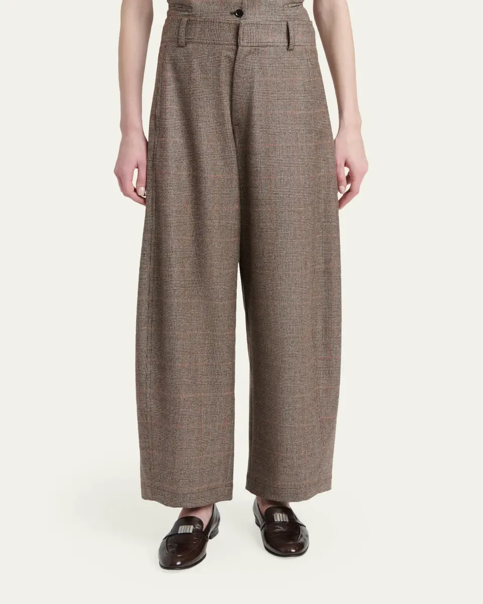 Kiton Wool-Cashmere Check Barrel-Leg Trousers | Thumbnail 4 Kiton Wool-Cashmere Check Barrel-Leg Trousers | Thumbnail 4