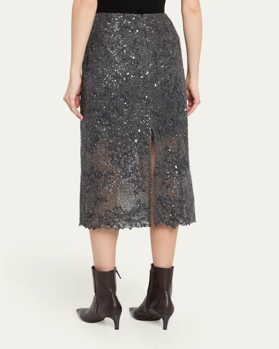 Brunello Cucinelli Lace Glow Embroidered Midi Skirt | Thumbnail 3 Brunello Cucinelli Lace Glow Embroidered Midi Skirt | Thumbnail 3