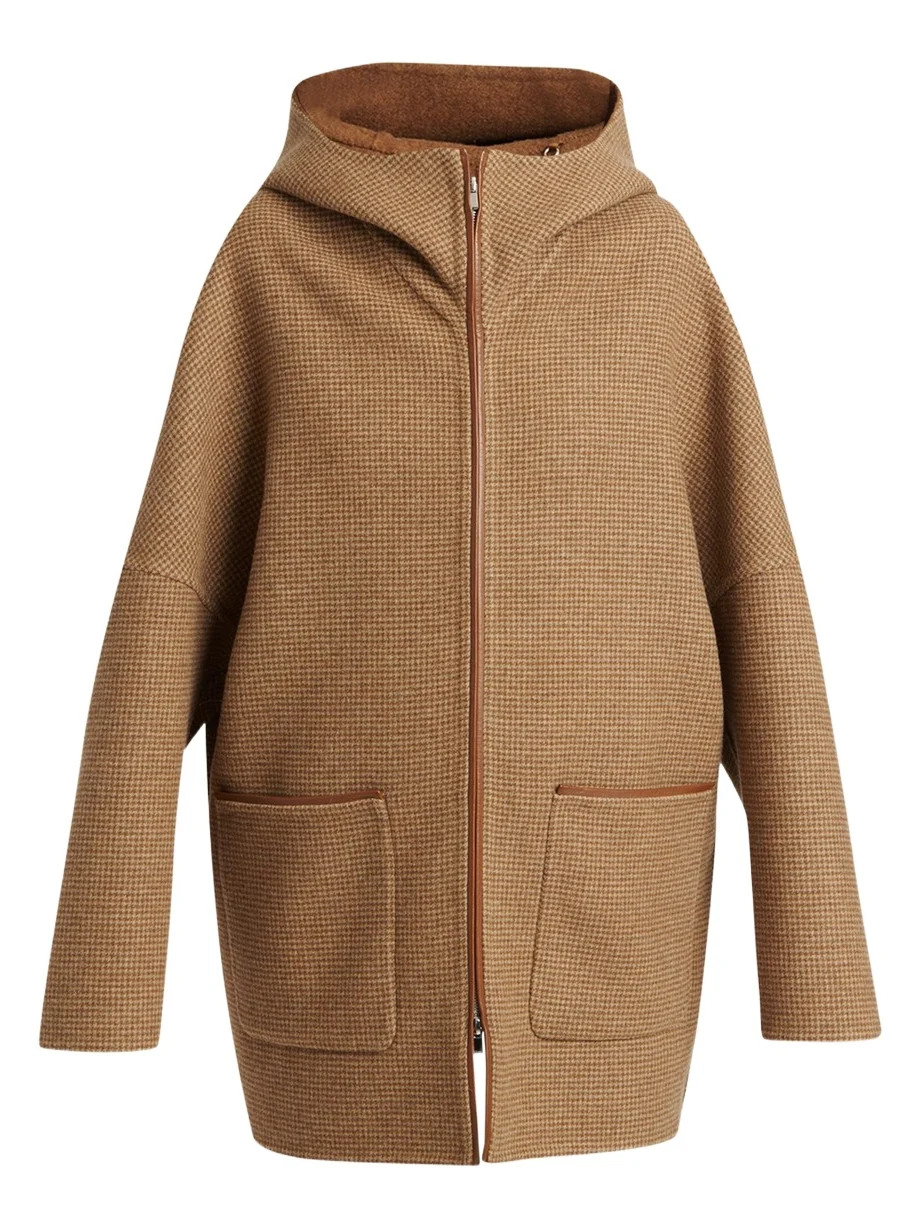Kiton Houndstooth Wool-Cashmere Hooded Overcoat