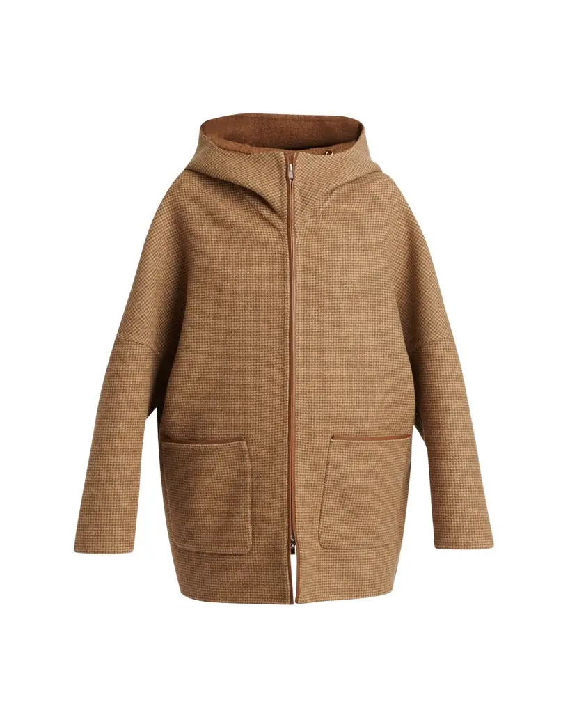Kiton Houndstooth Wool-Cashmere Hooded Overcoat | Image 1 Kiton Houndstooth Wool-Cashmere Hooded Overcoat | Image 1