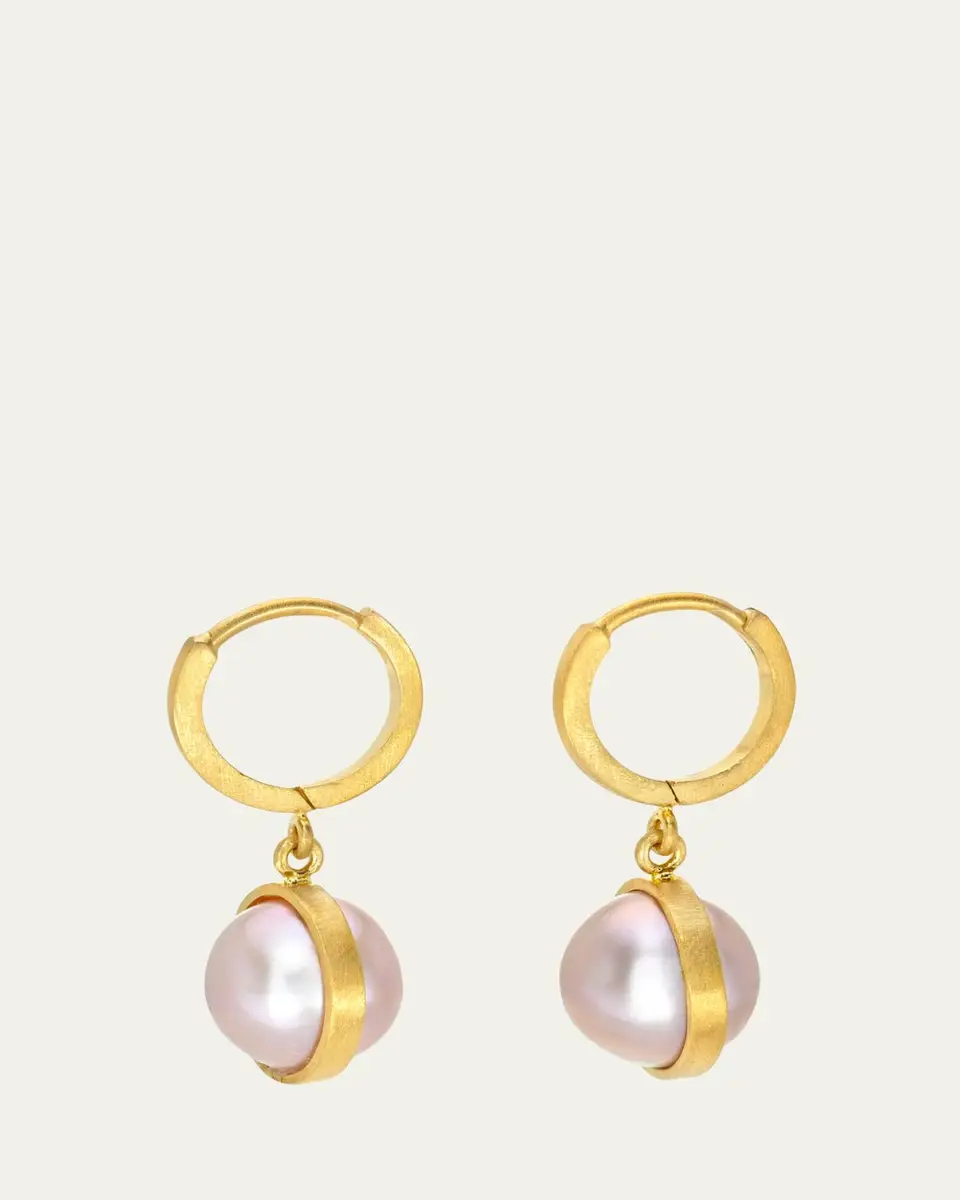 DARIUS 18K Yellow Gold Freshwater Pearl Drop Hoop Earrings | Thumbnail 2 DARIUS 18K Yellow Gold Freshwater Pearl Drop Hoop Earrings | Thumbnail 2